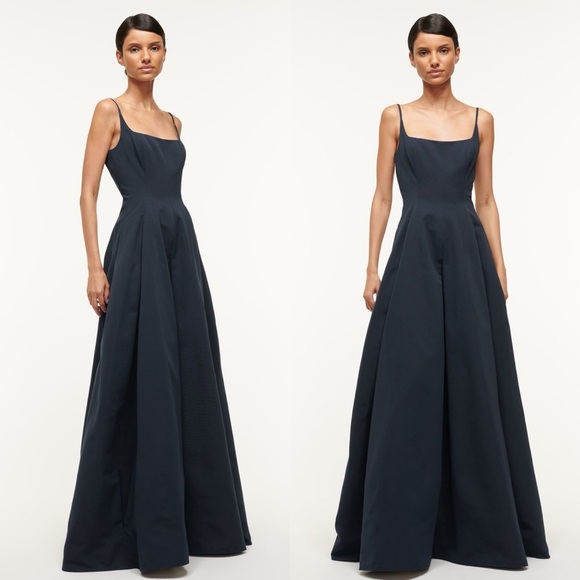 STAUD Joli Open-Back Full Skirt Maxi Dress Gown Navy Blue NWT Size 4 - Picture 2 of 16